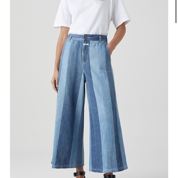 Closed Denim - CLOSED two tone striped wide leg cropped jeans